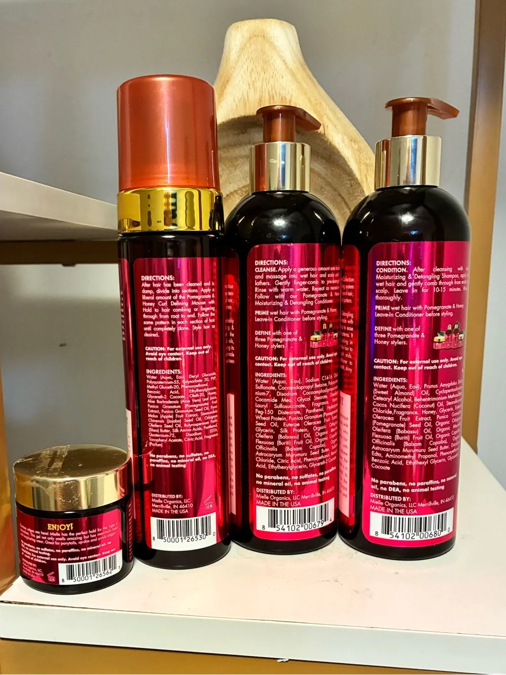 Mielle Pomegranate & Honey 4-Pc Hair Care Bundle Shampoo Conditioner Mousse Gel